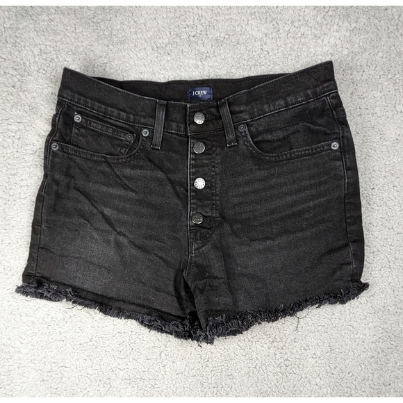 J Crew Womens Size 27 Black 4 Button Cutoff High Waist Shorts 3" Raw Hem Summer - Picture 1 of 7